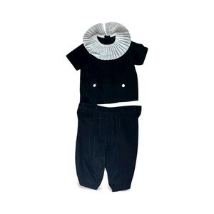 Black & White Velvet Ruffled Collar Two Piece Outfit Set - 3T